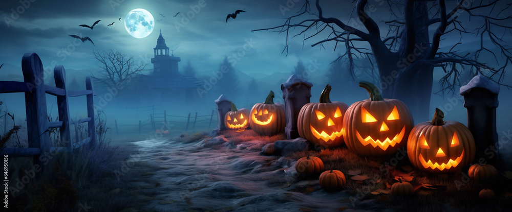 Haunted Halloween Decor Render, AI Generative Haunted Halloween Decor Render, AI Generative