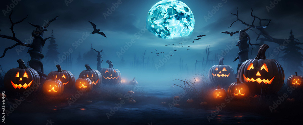 Pumpkins in Moonlight Wallpaper, AI Generative Pumpkins in Moonlight Wallpaper, AI Generative