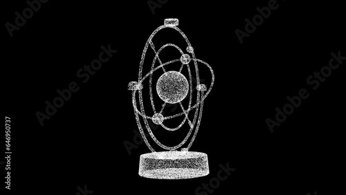 3D Solar system model rotates on black background. Science and space concept. Armillary Sphere. Business advertising backdrop. For title, text, presentation. 3d animation 60 FPS photo
