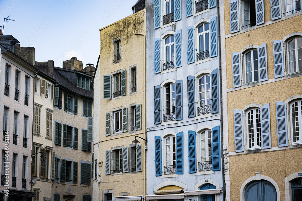 Colouful old buildings in the city of Pau, the Nouvelle Aquitaine region of SW France