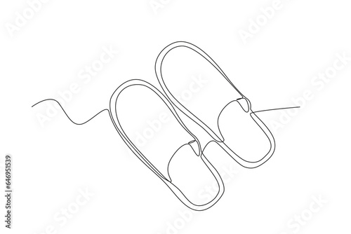 A comfortable hotel slipper. Footwear one-line drawing