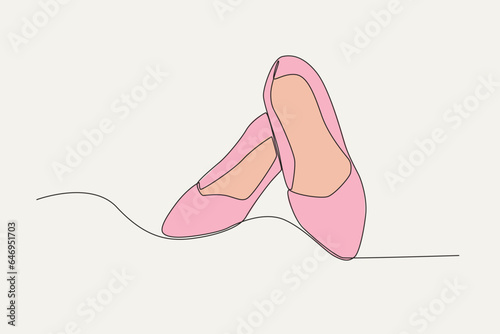 Color illustration of a pair of high heels. Footwear one-line drawing