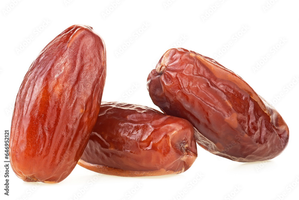Group of tasty dried dates isolated on a white background. Natural organic food.