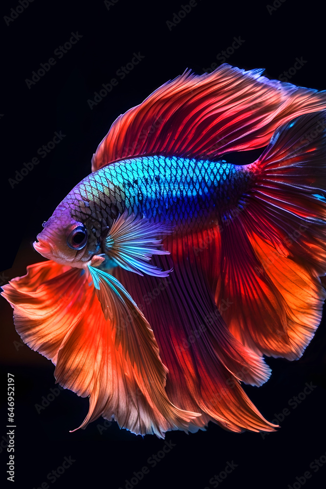Siamese fighting fish or betta fish isolated on a black background. 