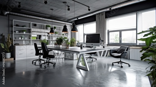 Inspiring office interior design Minimalist style Studio Space featuring Clean lines architecture. Generative AI AIG 31.