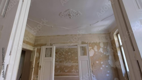 Room before renovation, empty flat interior in old building