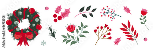 Floral ornaments Christmas. Vector illustration on a white background. Flat icon cartoon.