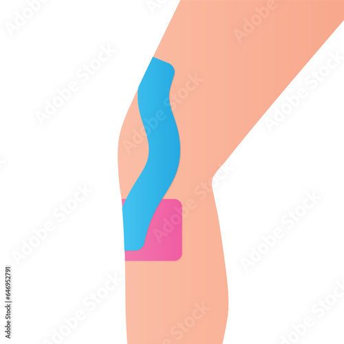 kinesio tape on patient's knee- vector illustration