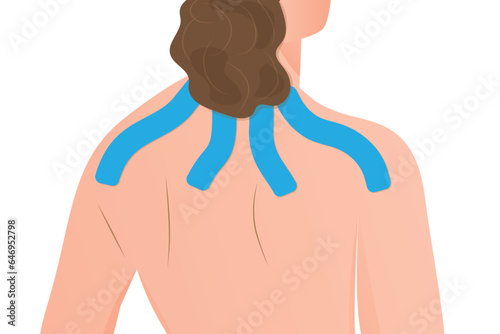 kinesiology taping on woman back- vector illustration