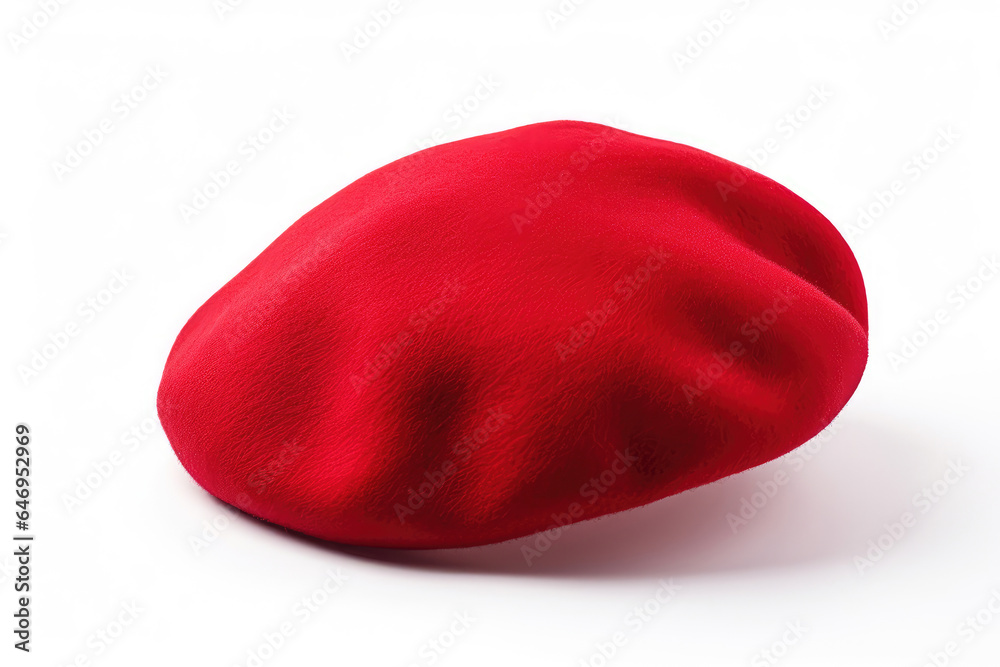 Naklejka premium Red color beret or french bonnet isolated on white background