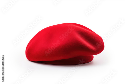 Red color beret or french bonnet isolated on white background photo