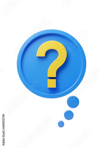 Speech bubble with question mark isolated on with background. 3d illustration.