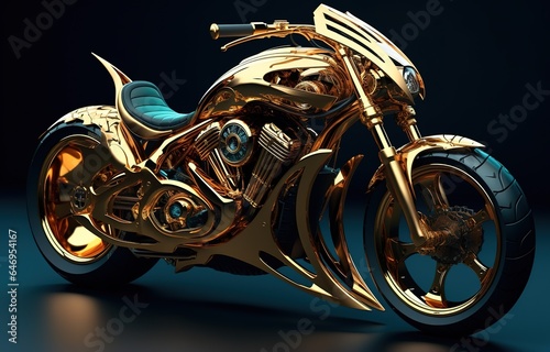 Gold modern Motorcycle on a black background © Rayhanbp