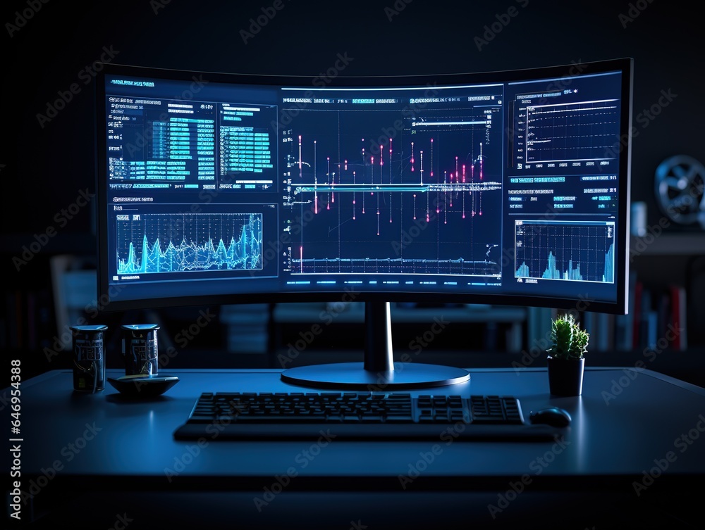 computer monitor with code, The power of digital technology with a focus on a software engineer utilizing a computer computer monitor with code, The power of digital technology with a focus on a software engineer utilizing a computer