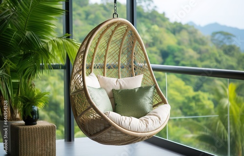 Contemporary Hanging Rattan Chair poolside furniture © Rayhanbp