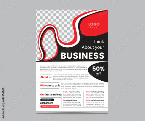 modern black and red color flyer design template. corporate creative idea clean vector illustration a4 half page single advertising brochure layout .