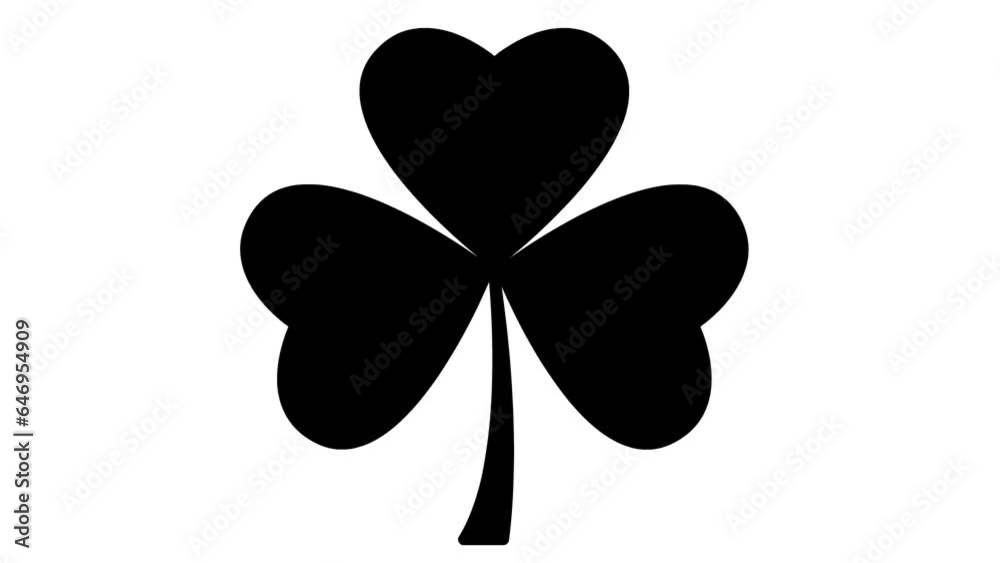 Animated black symbol of leaf of clover. Icon of irish plant. Concept of Patrick's Day. Looped video. Flat vector illustration isolated on white background. Animated black symbol of leaf of clover. Icon of irish plant. Concept of Patrick's Day. Looped video. Flat vector illustration isolated on white background.