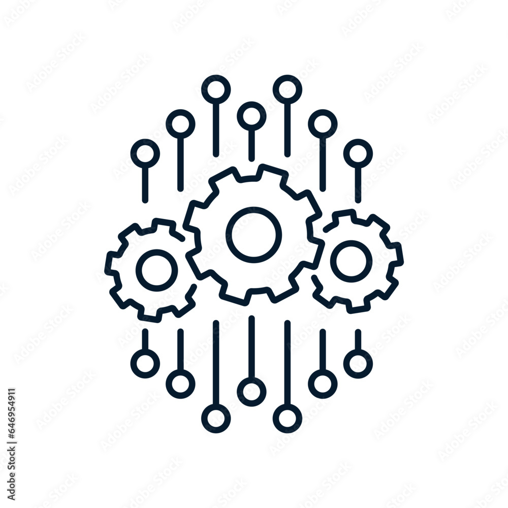 Automation concept, electronic control. Vector linear icon isolated on white background.