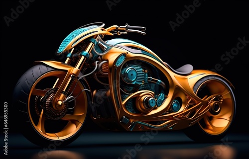 Future motorcycle equipped with the latest features., motorcycle on black background © Rayhanbp