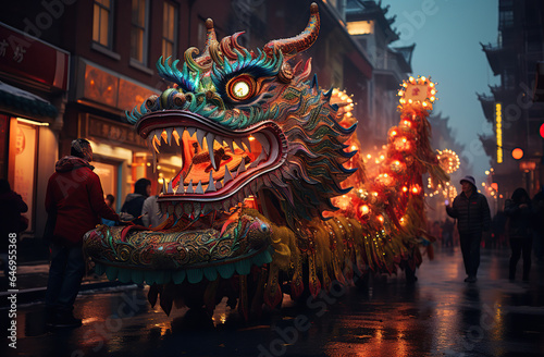 2024 - Year of the Green Dragon.   elebration of the Chinese New Year. Created with Generative AI