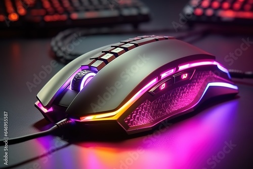 Close up of a RGB computer mouse  photo