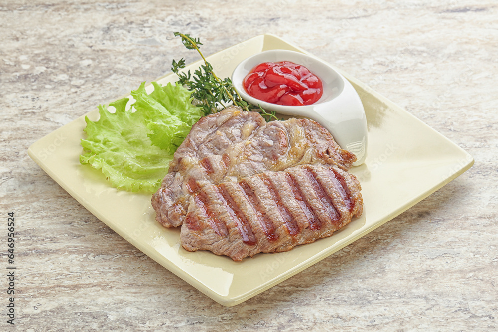 Grilled pork neck steak with ketchup Grilled pork neck steak with ketchup
