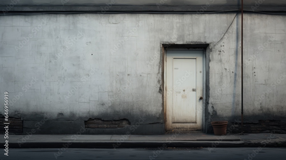 White door against a dark urban background. White door against a dark urban background.