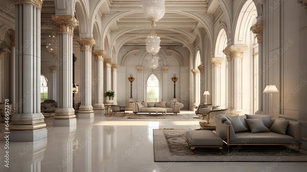 3d rendering of interior of an old mosque. 3d illustration