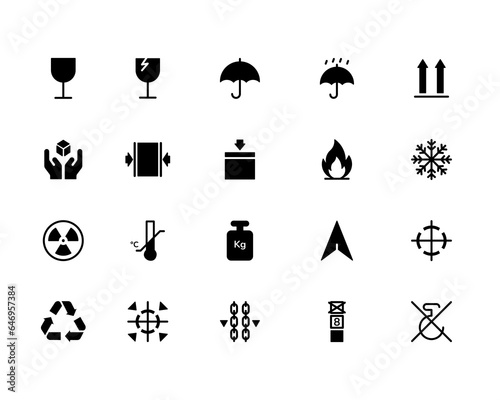 Vector packaging symbols set on white background. Cargo symbols, package signs.