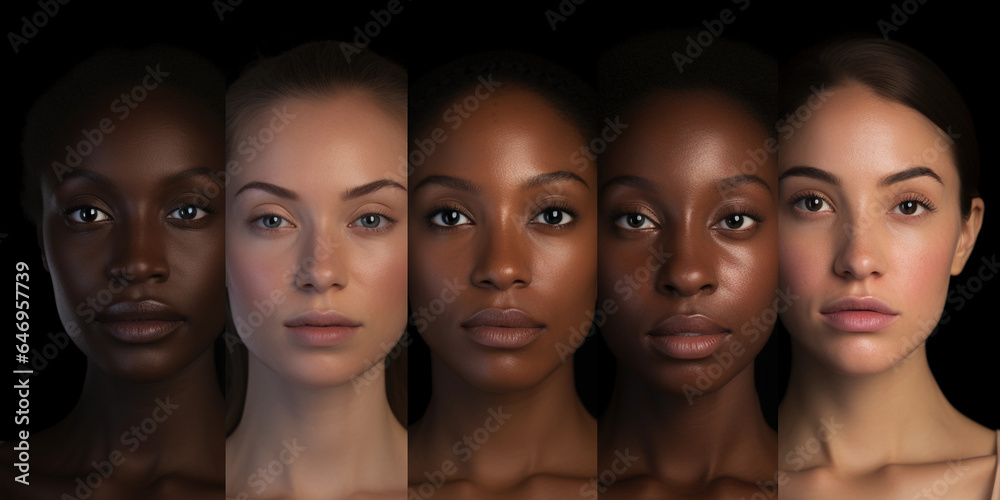 Obraz premium Hyperpigmentation treatment, skin swatches transitioning from dark to light, realist to abstract, a gradient of skin tones, warm and cool lighting