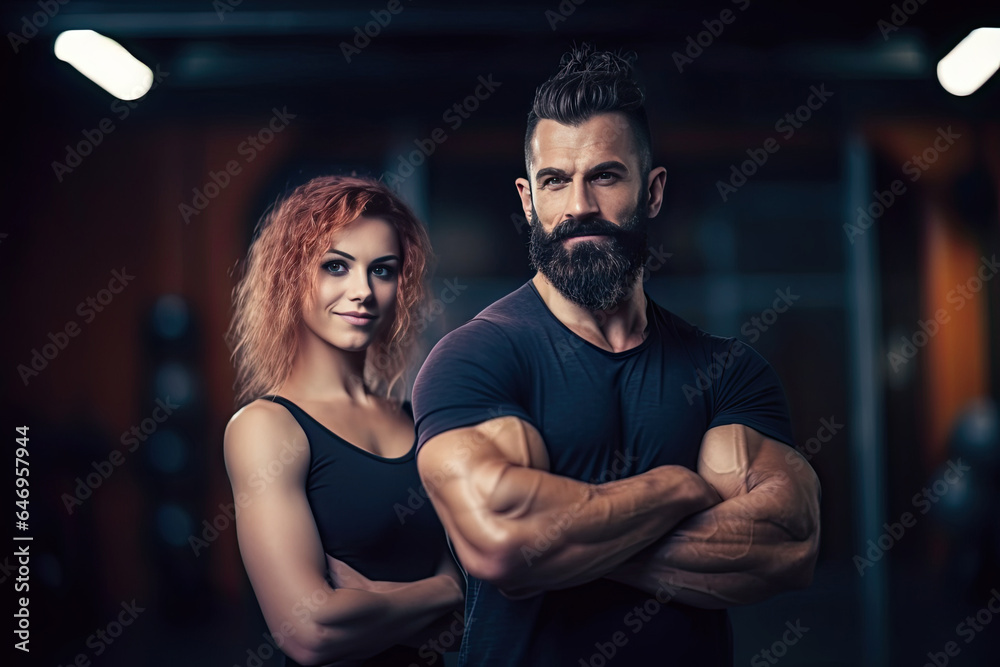 A fitness-oriented couple, under personal guidance, works together in the gym, fostering strength, health, and teamwork. A fitness-oriented couple, under personal guidance, works together in the gym, fostering strength, health, and teamwork.