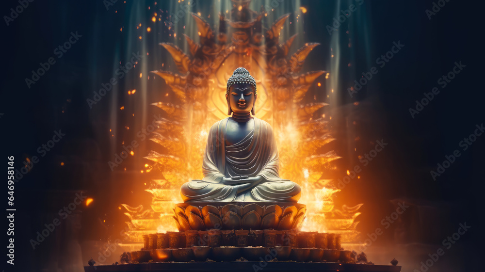 Enlightenment's Glow - Radiant Light Emanating from Buddha Statue ...