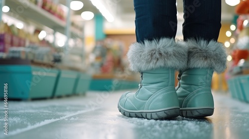 A woman wearing boots in a shopping mall