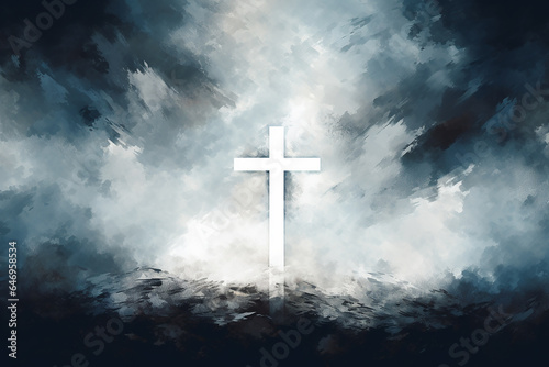 Painting art of an abstract background with cross. Christian illustration.