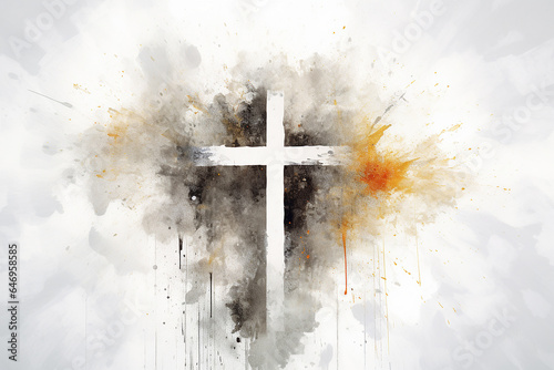 Painting art of an abstract background with cross. Christian illustration.