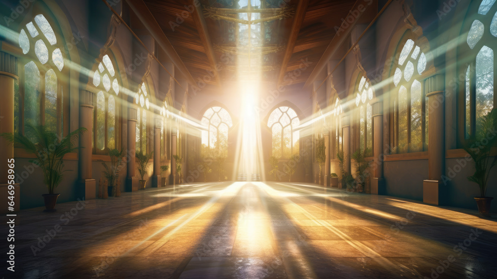 Fototapeta premium Divine Light: A radiant beam of light illuminating a sacred setting, AI Generated 8K.