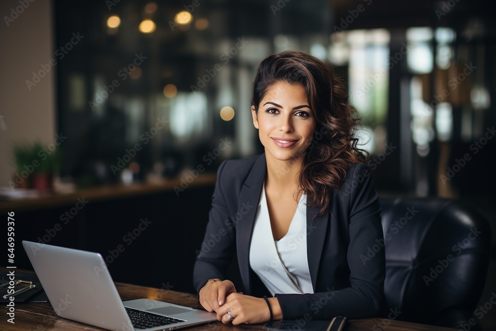 Asian businesswoman utilizing a laptop while examining reports within the office Asian businesswoman utilizing a laptop while examining reports within the office