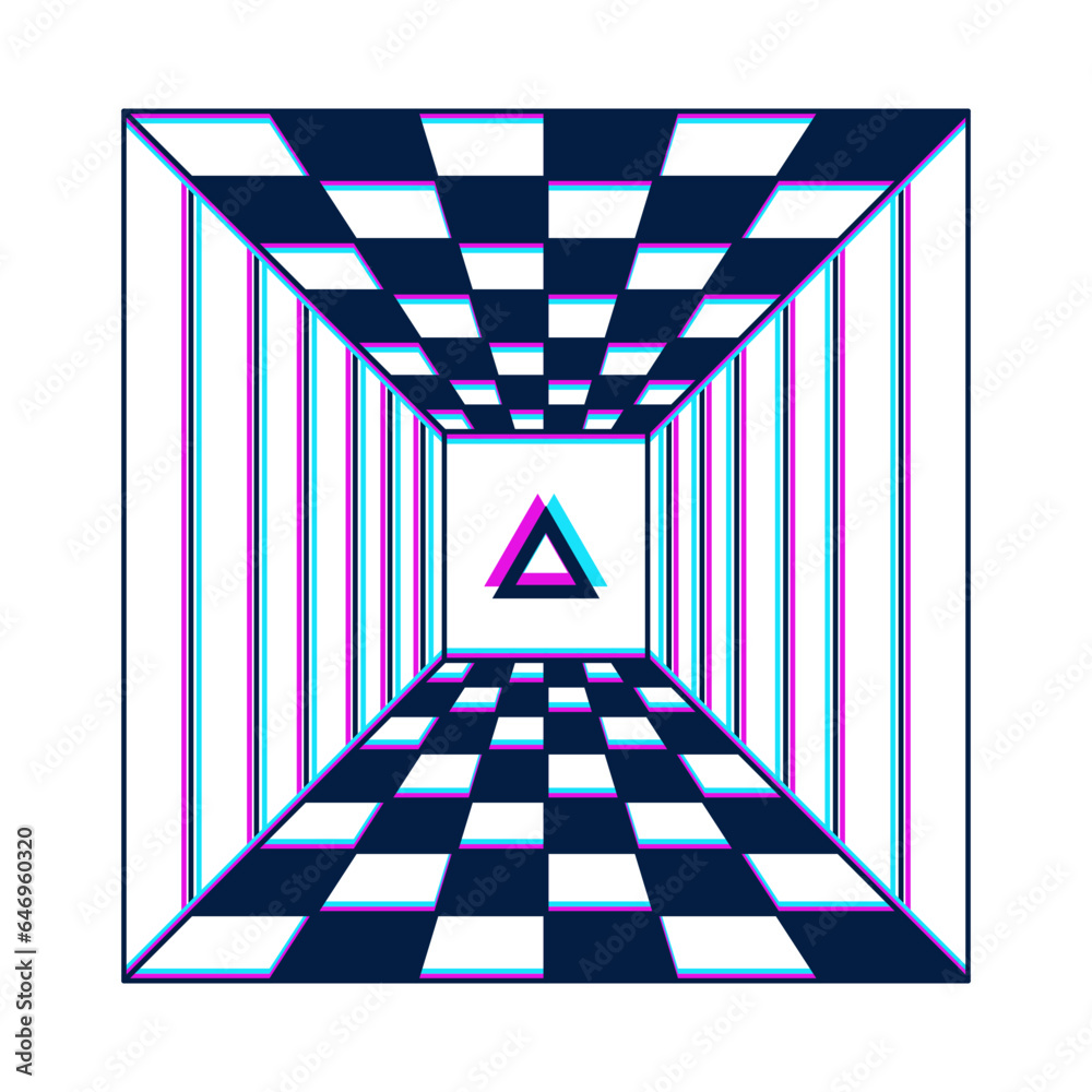 Optical illusion checkered 3d room. Psychedelic empty grid background ...