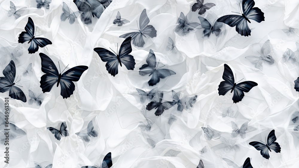 an abstract and creative wall design featuring a swarm of delicate white butterflies in flight. The composition showcases the ethereal beauty of these butterflies SEAMLESS PATTERN. SEAMLESS WALLPAPER. an abstract and creative wall design featuring a swarm of delicate white butterflies in flight. The composition showcases the ethereal beauty of these butterflies SEAMLESS PATTERN. SEAMLESS WALLPAPER.