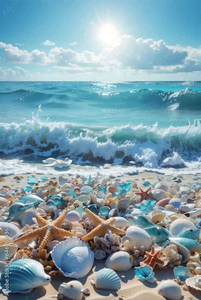 A beautiful paradise beach scene with shells. A beautiful paradise beach scene with shells.