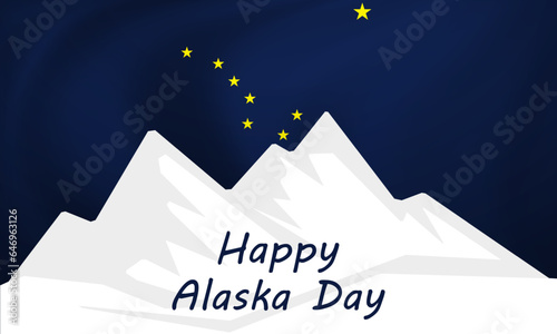 Alaska Day winter mountains landscape, vector art illustration.
