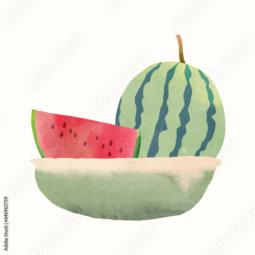Watermelon, Fruits, watercolor vector illustration isoleted on a white background. photo