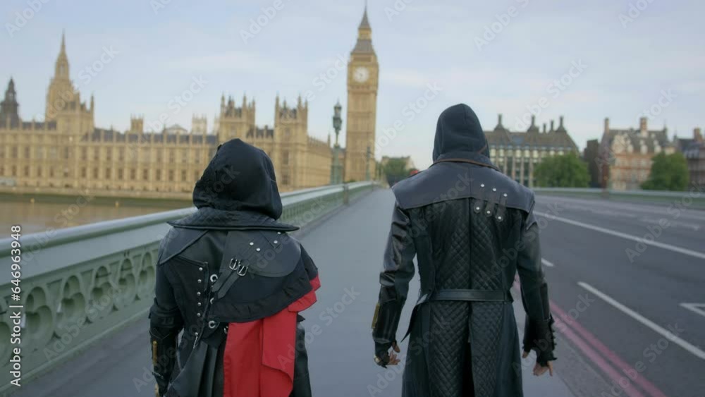 Mysterious Hooded Men Walking In London - Slow Motion Mysterious Hooded Men Walking In London - Slow Motion