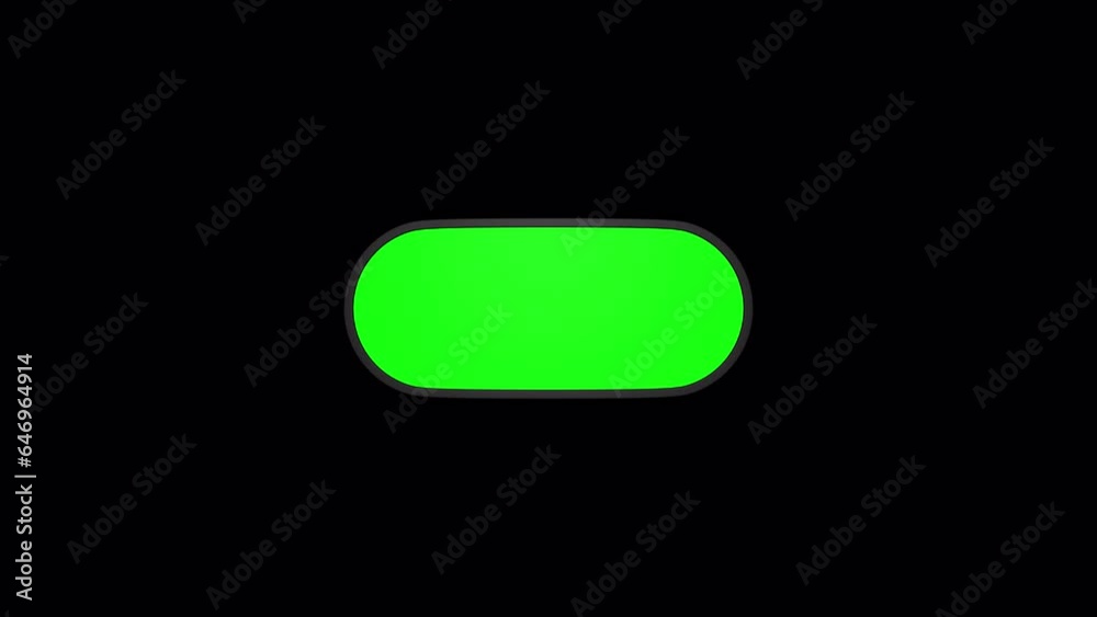 Slider button animated video. Grey and green knob. Video with transparent background. On and off button. Alpha channel.