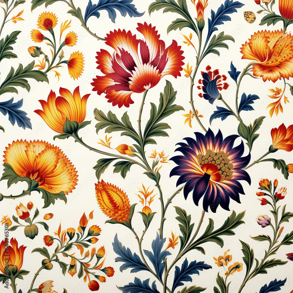 seamless traditional mughal floral flower pattern (Generative Ai)