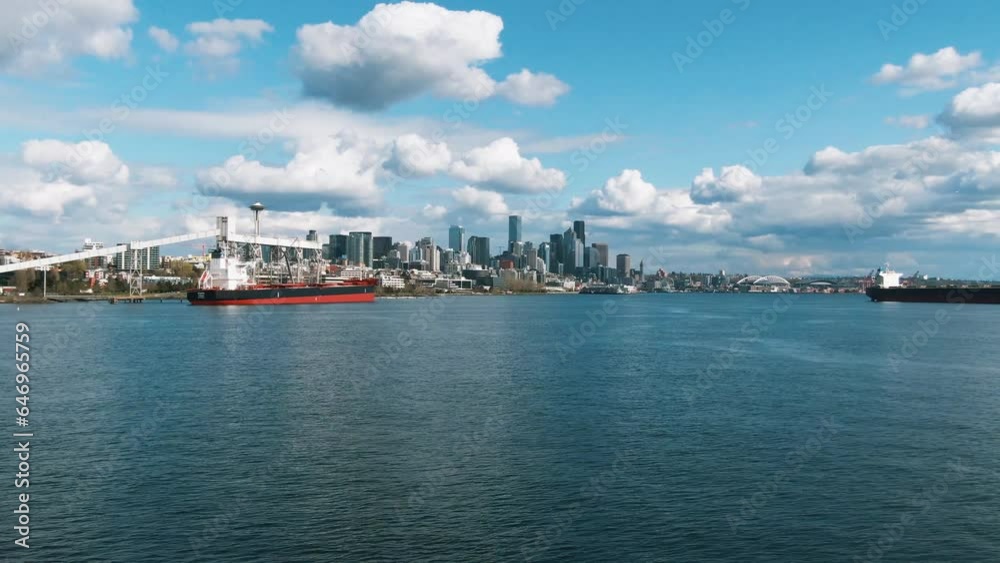 Aerial of Seattle Skyline over the bay from Elliot Bay Park, Seattle, Washington 2 Aerial of Seattle Skyline over the bay from Elliot Bay Park, Seattle, Washington 2