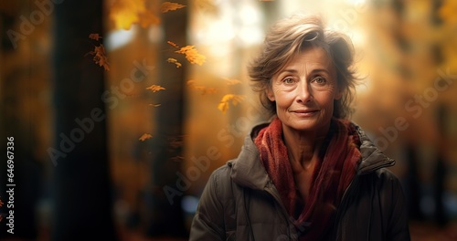 Mature woman in an autumnal forest