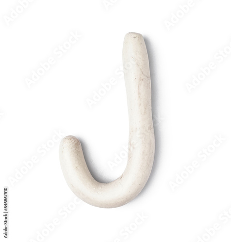Letter J made of play dough on white background