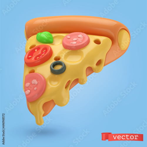 Slice of pizza, 3d cartoon vector icon
