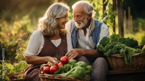 An Elderly Caucasian Happy Couple with Harvest
